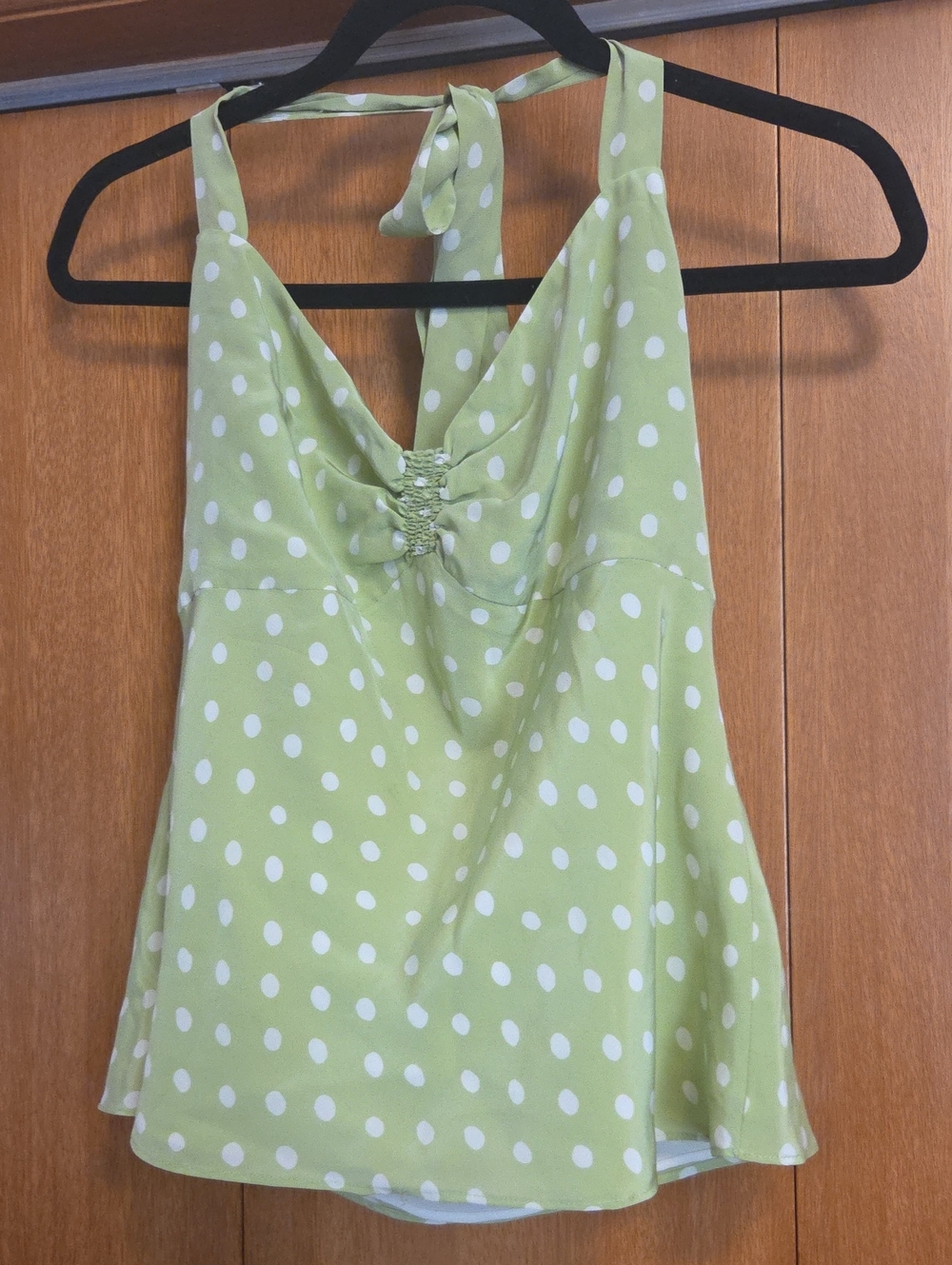 Light Green Polka Dot Halter Camisole with Tie Neck